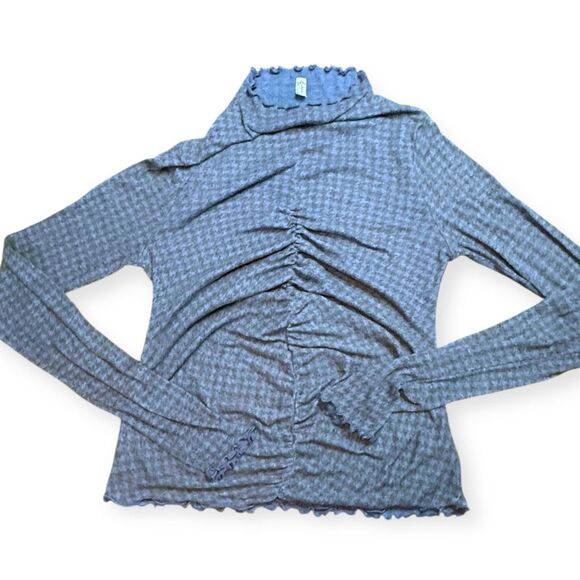 INTIMATELY FREE PEOPLE Women’s Blue Black Houndstooth Little Crush Long Sleeve M - Picture 3 of 7